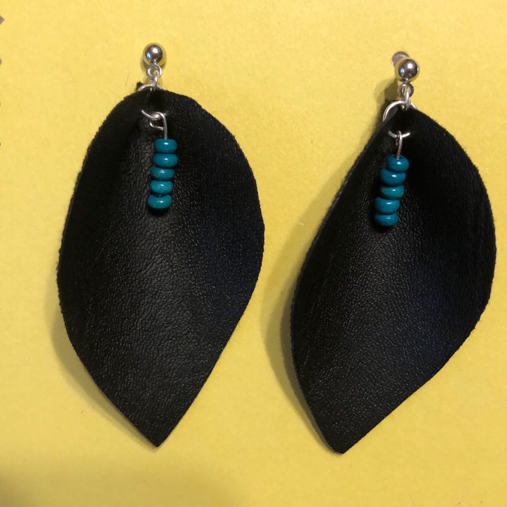 Leather earrings with beaded accents